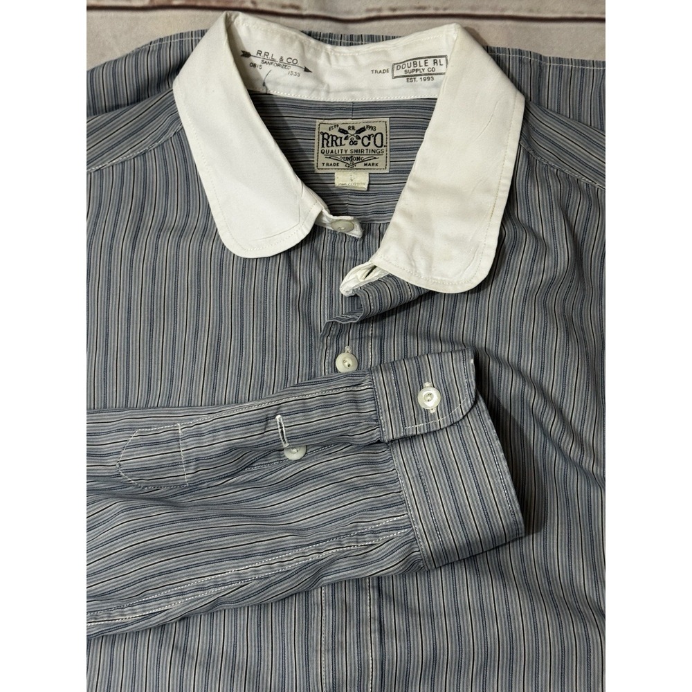 RARE Double RL RRL Slim Striped Club Collar Shell Buttons Shirt Size Large